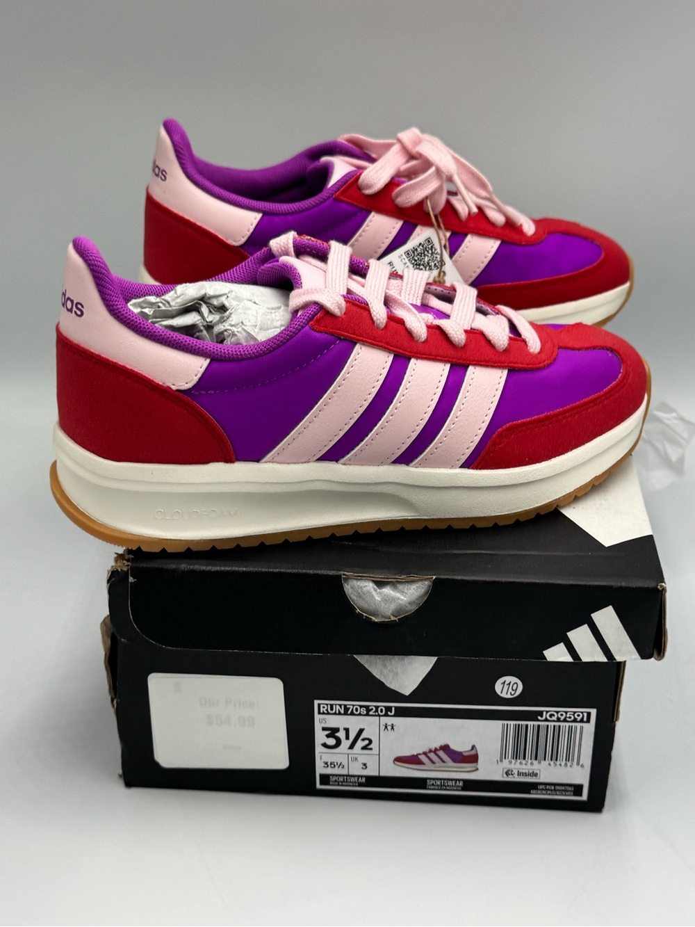 Adidas Run 70s 2.0 J Kids 3.5Y Purple Red Pink Gum Sneakers NIB JQ9591